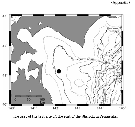The map of the test site off the east of the Shimokita Peninsula