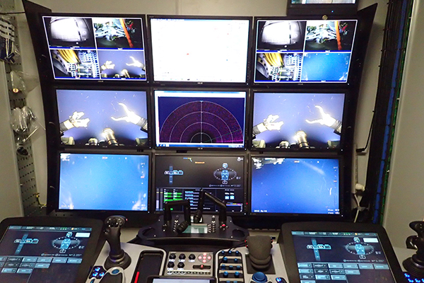 Control panels in the KM-ROV command container aboard the Kaimei.