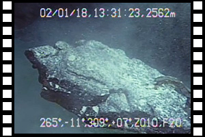 Atlantis Bank東側での岩石サンプリング　第653潜航 2002年1月18日